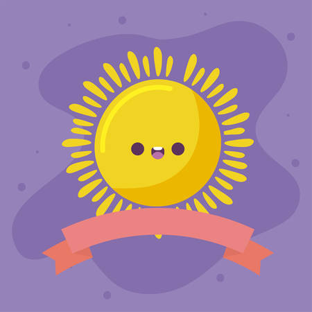 sun cartoon design, Kawaii expression cute character funny and emoticon theme Vector illustrationのイラスト素材