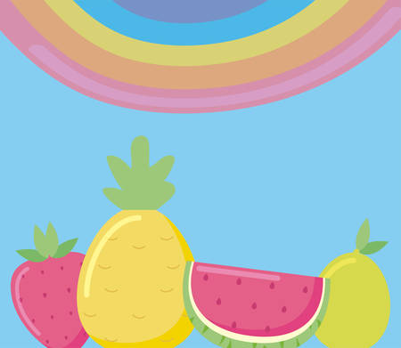 Rainbow and fruits design, Healthy organic food fresh sweet nature juicy and natural theme Vector illustrationのイラスト素材