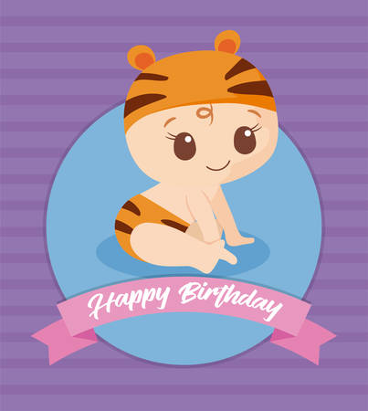 baby cartoon design, Happy birthday card celebration decoration surprise party anniversay and invitation theme Vector illustrationのイラスト素材