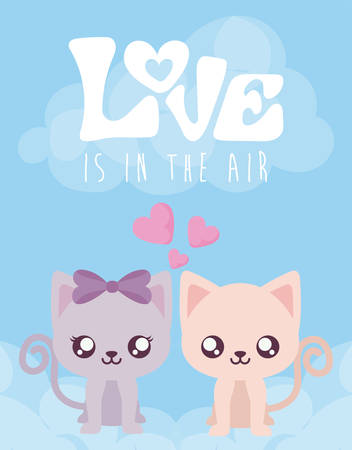 Cats couple design of happy valentines day love passion romantic wedding decoration and marriage theme Vector illustrationのイラスト素材