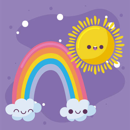 Rainbow and sun cartoon design, Sky abstract weather fairytale nature decoration summer and fantasy theme Vector illustrationのイラスト素材