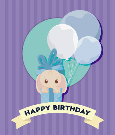 elephant cartoon design, Happy birthday card celebration decoration surprise party anniversay and invitation theme Vector illustrationのイラスト素材