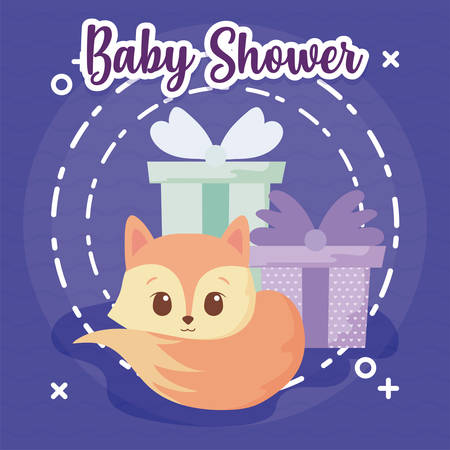fox cartoon design, Baby shower invitation party card and decoration theme Vector illustrationのイラスト素材