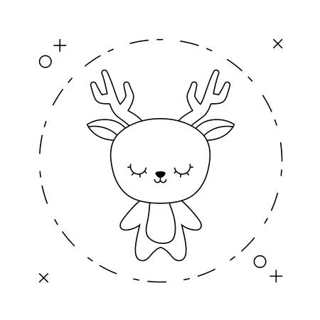 cute reindeer animal in frame circular vector illustration designのイラスト素材