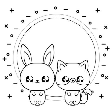 cute fox with bunny baby animals kawaii style vector illustration designのイラスト素材