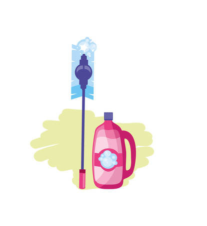 Cleaning detergent and mop design, Object home work hygiene equipment domestic and housework theme Vector illustrationのイラスト素材