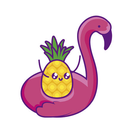 pineapple fruit in flemish float kawaii character vector illustration designのイラスト素材