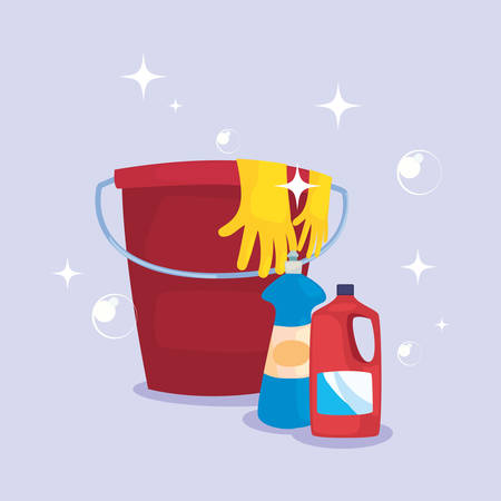 bucket gloves detergent chemical bottle cleaning products and supplies vector illustrationのイラスト素材