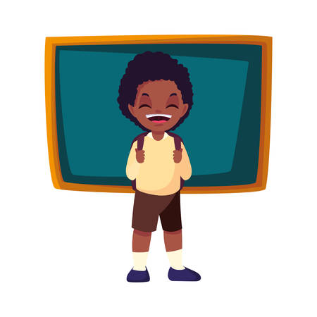 smiling school boy with chalkboard vector illustrationのイラスト素材