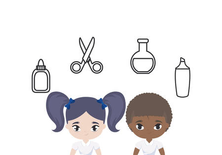 cute little students with supplies school vector illustration designのイラスト素材