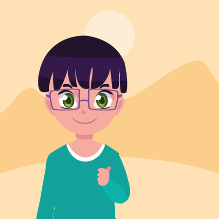 smiling little boy character outdoors vector illustrationのイラスト素材