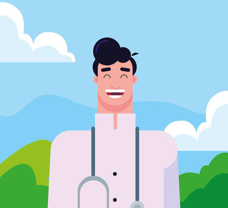 happy labor day - doctor employee landscape vector illustrationのイラスト素材
