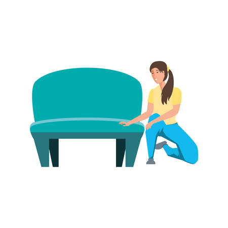 Blue chair and avatar woman design, seat furniture interior home comfortable style and object theme Vector illustrationのイラスト素材