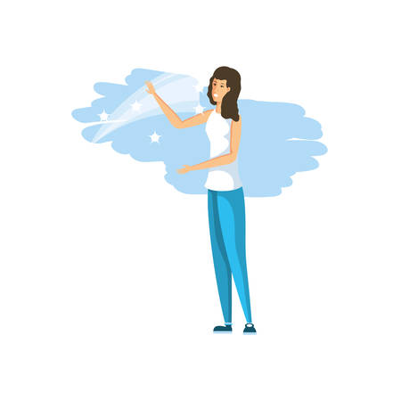 Woman cartoon cleaning design, Object home work hygiene equipment domestic and housework theme Vector illustrationのイラスト素材