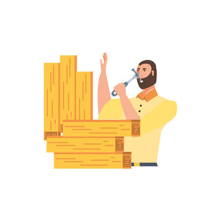 Avatar man and wood design, under construction work repair progress reconstruction industry and build theme Vector illustrationのイラスト素材
