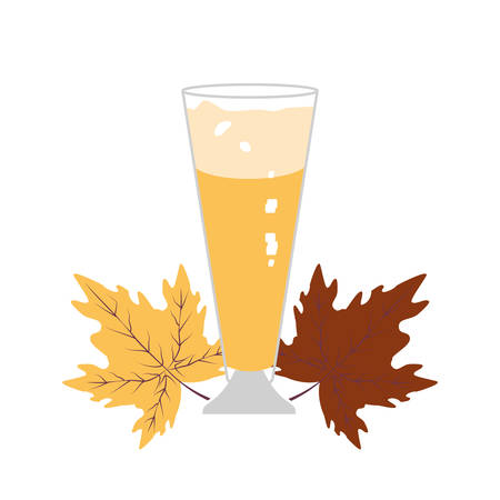 glass of beer with leaf maple oktoberfest vector illustration designのイラスト素材