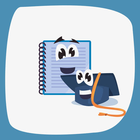 back to school supplies cartoon notebook and graduation hat vector illustrationのイラスト素材