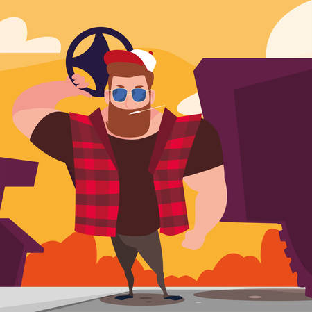 driver man holding a steering wheel vector illustration designのイラスト素材