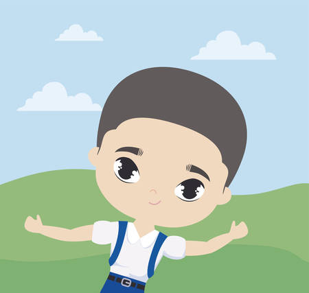 cute little student boy in landscape scene vector illustration designのイラスト素材