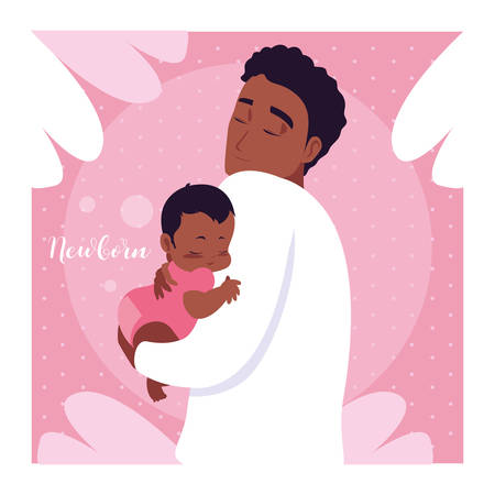 newborn card with dad afro and cute little son vector illustration designのイラスト素材