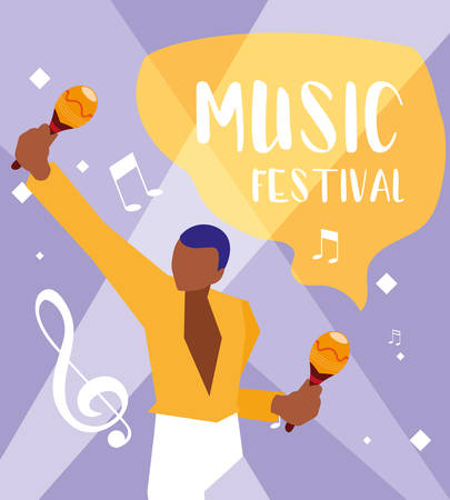 music festival poster with man playing maracas vector illustration designのイラスト素材