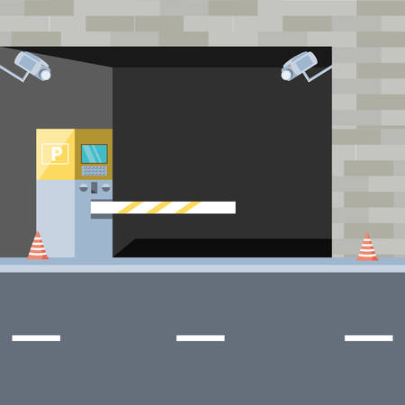 building with entrance of parking zone and barricade vector illustration designのイラスト素材