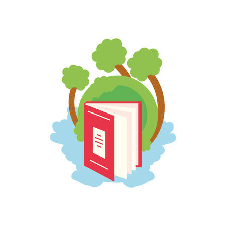 tree plants nature with textbook supply vector illustration designのイラスト素材