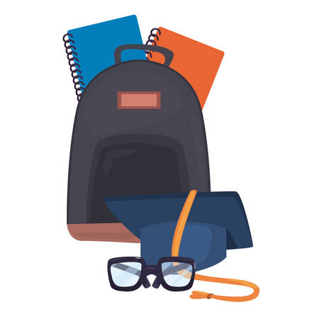 backpack graduation hat notebooks back to schoolのイラスト素材