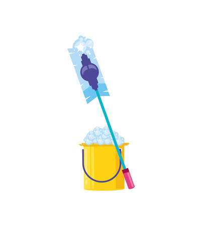 Cleaning mop and bucket design, Object home work hygiene equipment domestic and housework theme Vector illustrationのイラスト素材