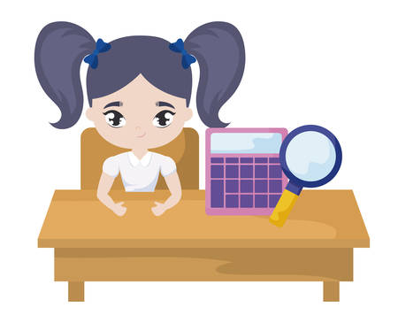 student girl sitting in school desk with supplies education vector illustration designのイラスト素材