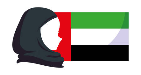 arab woman character in a hijab with flag national vector illustrationのイラスト素材