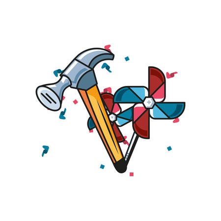 fan windmill with hammer tools isolated icon vector illustration designのイラスト素材