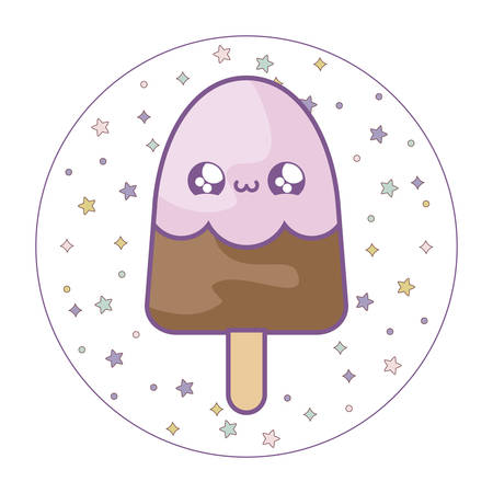 ice cream in stick kawaii style vector illustration designのイラスト素材