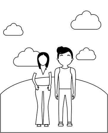young couple in landscape scene nature vector illustration designのイラスト素材