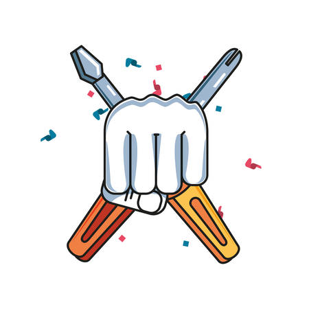 set of screwdrivers with hand fist power vector illustration designのイラスト素材