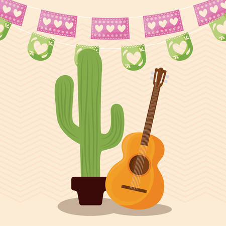 viva mexico celebration with cactus and decoration vector illustration designのイラスト素材