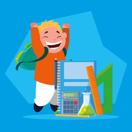 student boy with school supplies, back to school vector illustration designのイラスト素材
