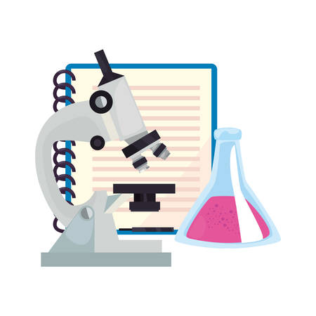 microscope notebook and chemistry flask back to school vector illustrationのイラスト素材