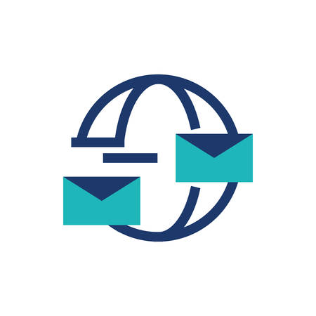 Envelopes and global sphere design, Message email mail letter marketing communication card and document theme Vector illustrationのイラスト素材