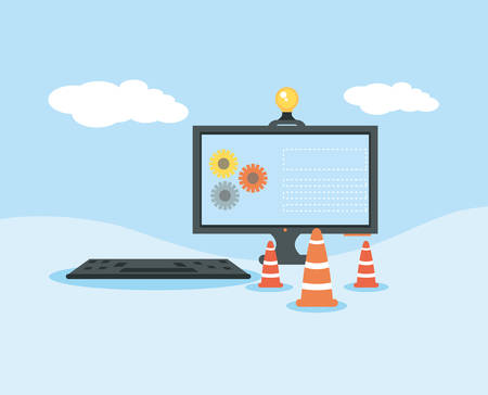 website under construction with desktop computer vector illustrationのイラスト素材