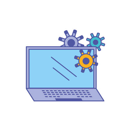 laptop computer with gear pinions vector illustration designのイラスト素材