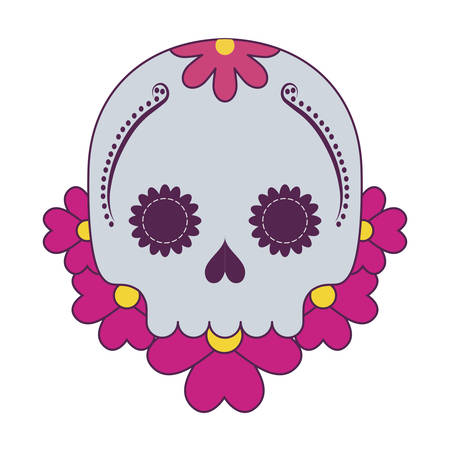 Mexican skull and flowers design, Mexico culture tourism landmark latin and party theme Vector illustrationのイラスト素材