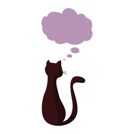 black cat happy halloween celebration talk bubble vector illustrationのイラスト素材