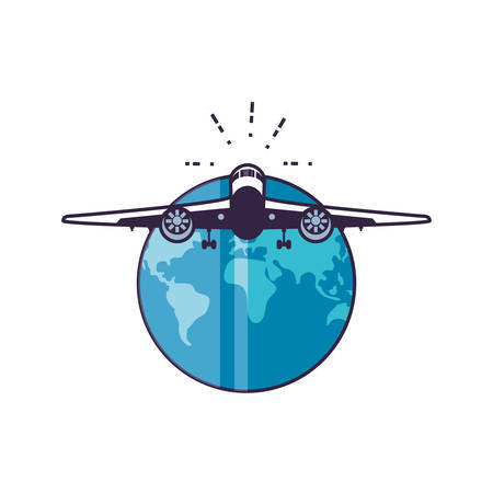 airplane flying with world planet vector illustration designのイラスト素材