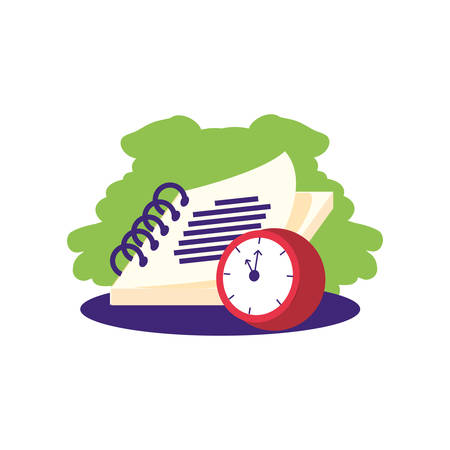 time clock watch with notebook school supply vector illustration designのイラスト素材