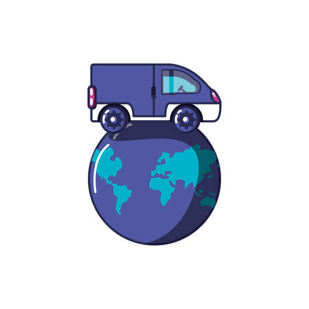 van vehicle transportation with planet earth vector illustration designのイラスト素材