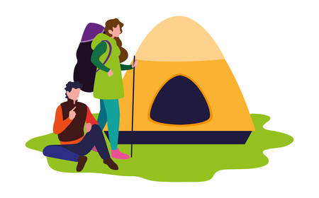 man and woman with tent camping hiking vector illustrationのイラスト素材
