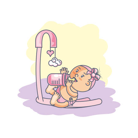 baby girl in cradle mobile toy vector illustration designのイラスト素材