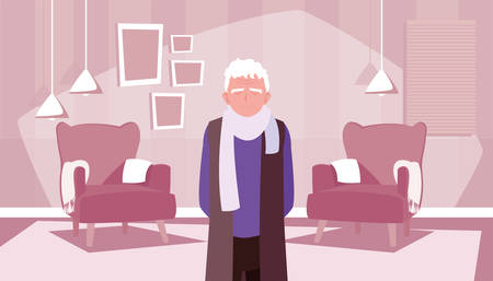 happy grandparents day - grandfather character in the living room with chairs vector illustrationのイラスト素材