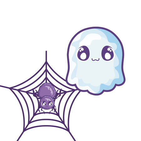 creepy spider animal with ghost on white background vector illustration designのイラスト素材